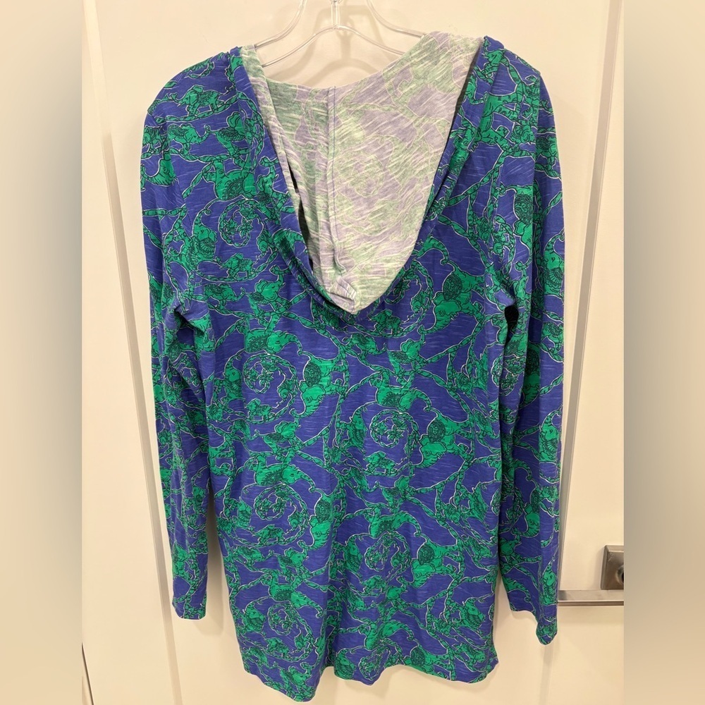 Lilly Pulitzer Noelle Hooded Coverup Tunic in Loopy Elephants Size Large - Picture 9 of 14
